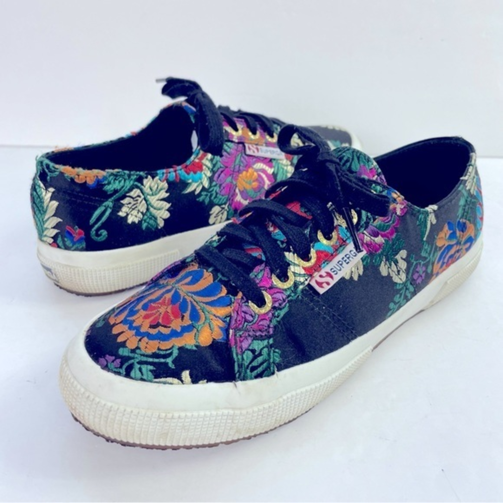 Superga 2750 Black Satin Mandarin Embroidery Sneakers‎